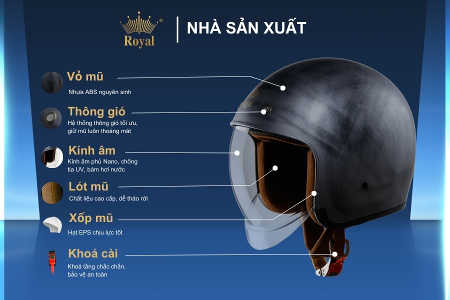 Cấu tạo mũ bảo hiểm Royal M139 chuột xước mờ