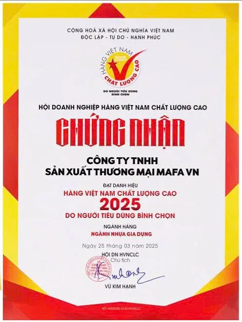 Chứng nhận Hàng Việt Nam Chất Lượng Cao do người tiêu dùng bình chọn