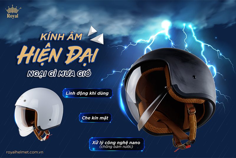 Mũ bảo hiểm đi mưa Royal M139 kính âm hiện đại, tiện dụng