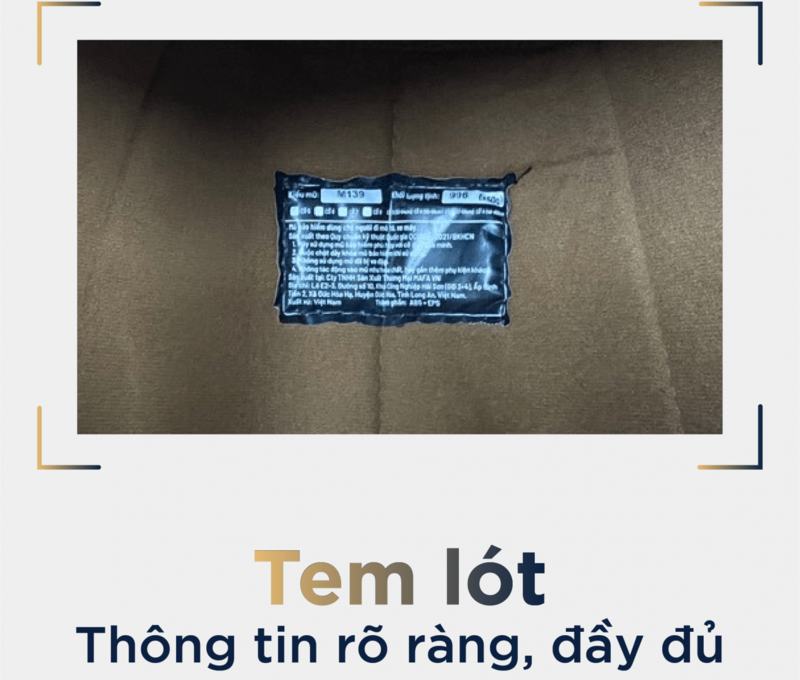 Tem lót đảm bảo thông tin đầy đủ, rõ ràng