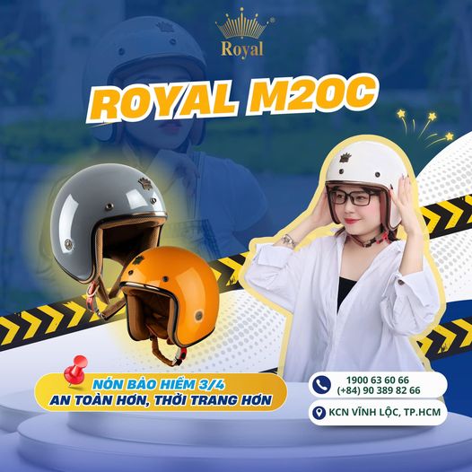 Mũ bảo hiểm 3/4 của Royal giúp bảo vệ đầu người dùng tối đa khi tham gia giao thông