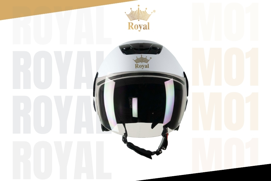 Royal M01 trắng bóng - Mũ bảo hiểm 3/4 đầu với màu trắng tinh tế, thiết kế hiện đại với kính chắn gió tiện dụng.