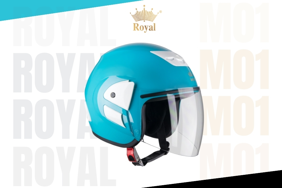 Royal M01 xanh ngọc bóng là nón bảo hiểm 3/4 đầu có kính chắn gió tiện dụng, màu sắc nổi bật giúp người đội thể hiện phong cách riêng.