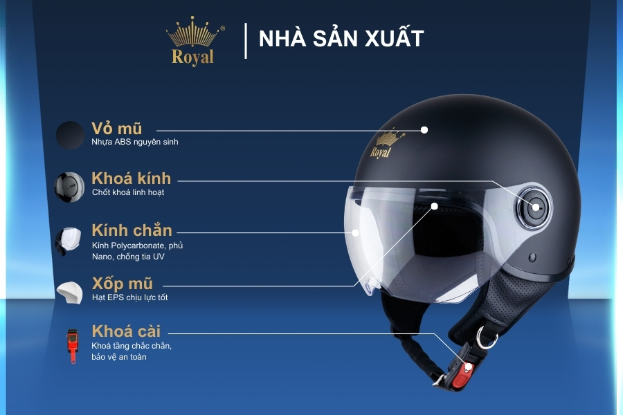 Cấu tạo chi tiết nón Royal M125K đen mờ