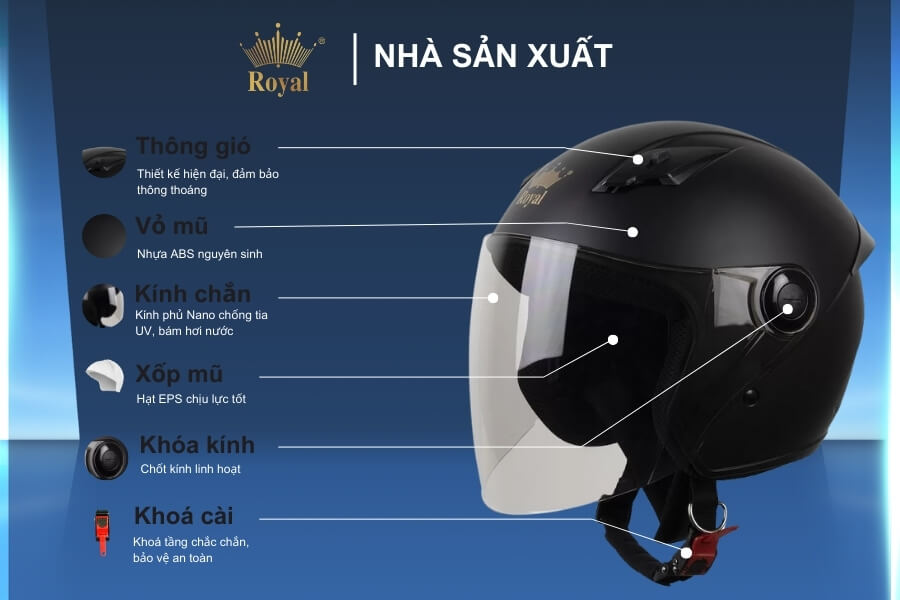 Cấu tạo chi tiết nón Royal M134C đen mờ