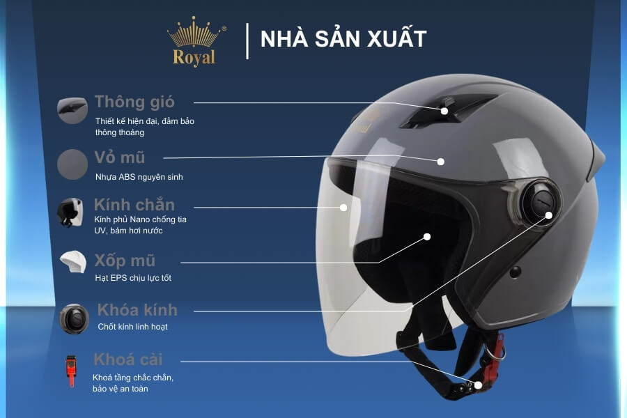 Cấu tạo chi tiết nón Royal M134C xám xi măng