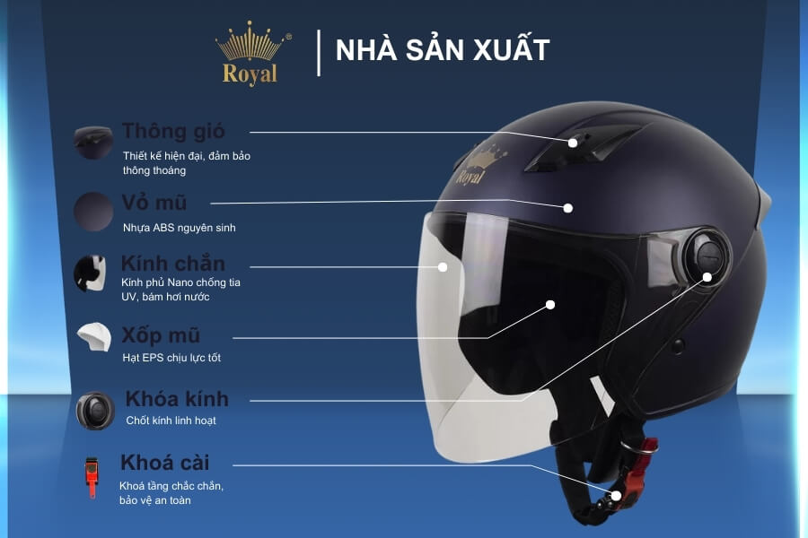 Cấu tạo chi tiết nón Royal M134C xanh mực mờ