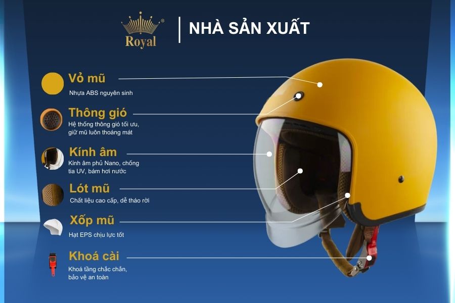 Cấu tạo mũ Royal M139 màu Vàng mờ