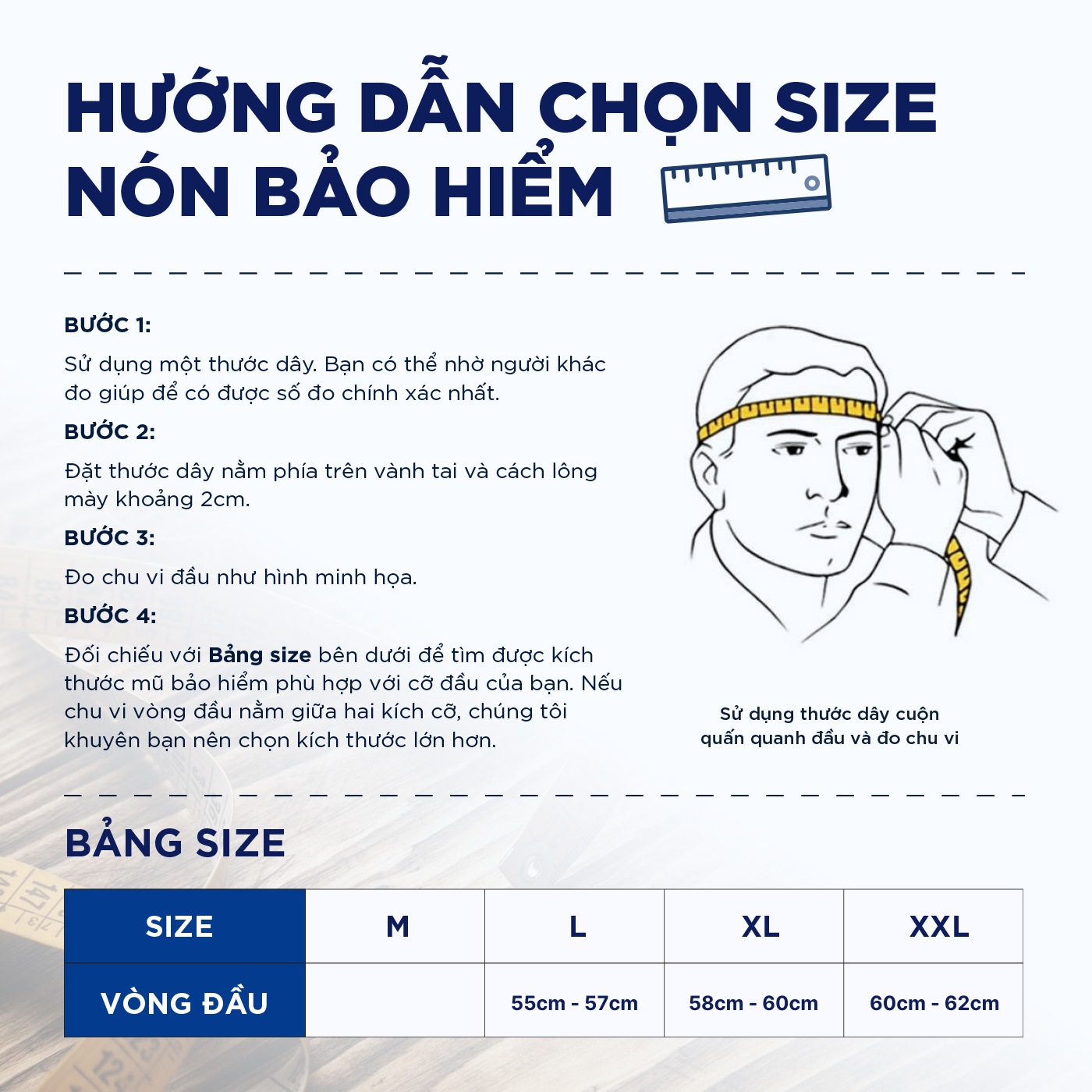 Bảng size và hướng dẫn đo size nón Royal M152