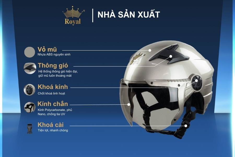 Cấu tạo nón bảo hiểm Royal M152K chuột bóng