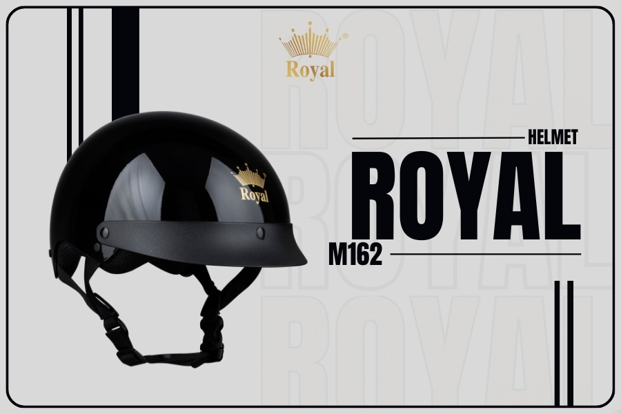 Mũ bảo hiểm Royal M162 đen bóng với thiết kế 1/2 đầu, mang đến sự tiện dụng để sử dụng hàng ngày.