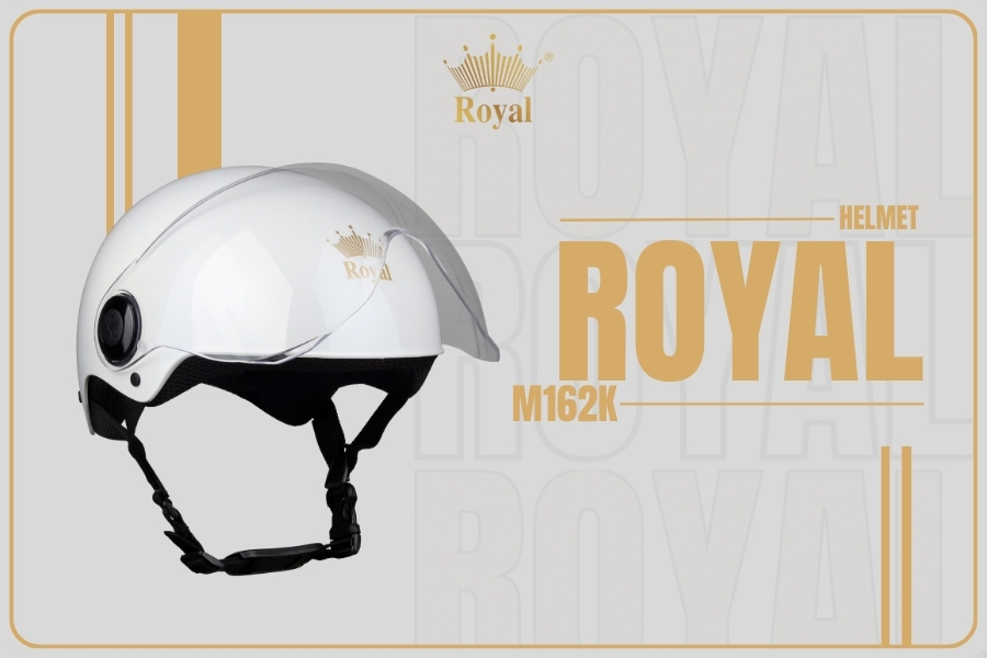 Royal M162K trắng bóng là lựa chọn hoàn hảo cho ai đang muốn sở hữu mũ bảo hiểm 1/2 có kính chắn gió tiện dụng.