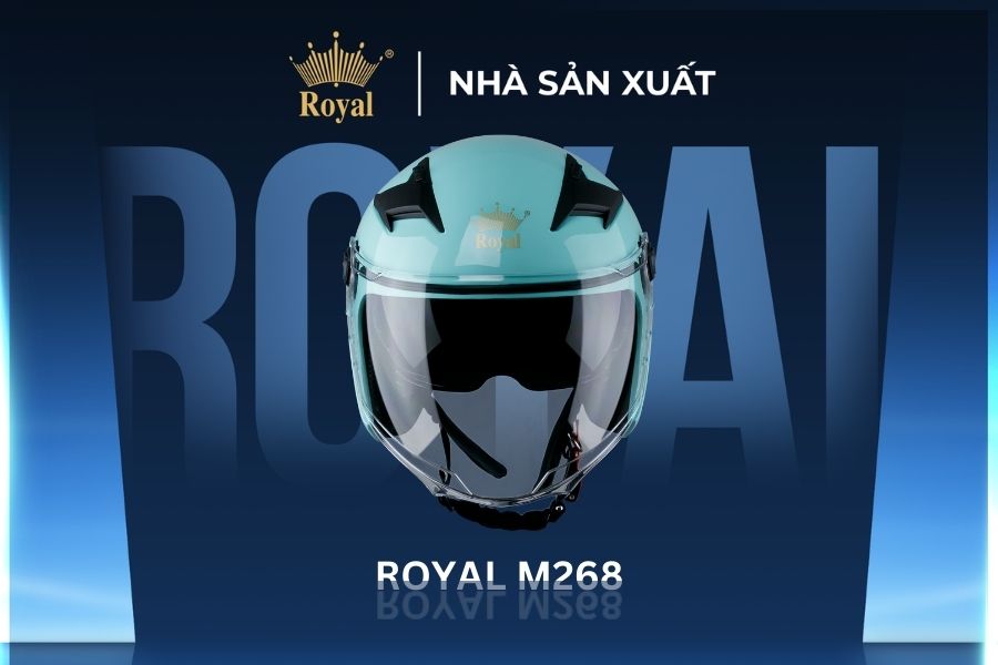 Royal M268 màu xanh ngọc với thiết kế nón 3/4 có 2 kính chắn, mang đến khả năng bảo vệ tối đa, là lựa chọn hoàn hảo cho những ai yêu thích đội mũ bảo hiểm 3/4.