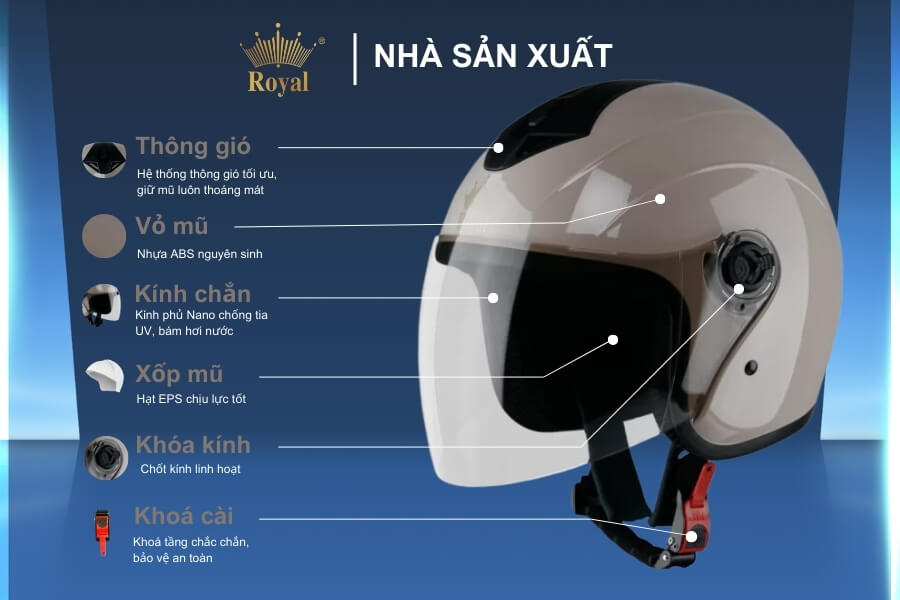 Cấu tạo chi tiết nón Royal M269 sữa bóng