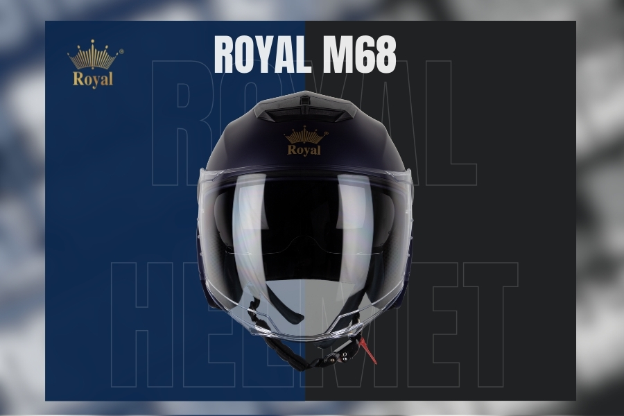 Royal M68 xanh mực mờ sở hữu thiết kế nón 3/4 đầu có 2 kính chắn gió giúp bảo vệ tối ưu cho người đội.