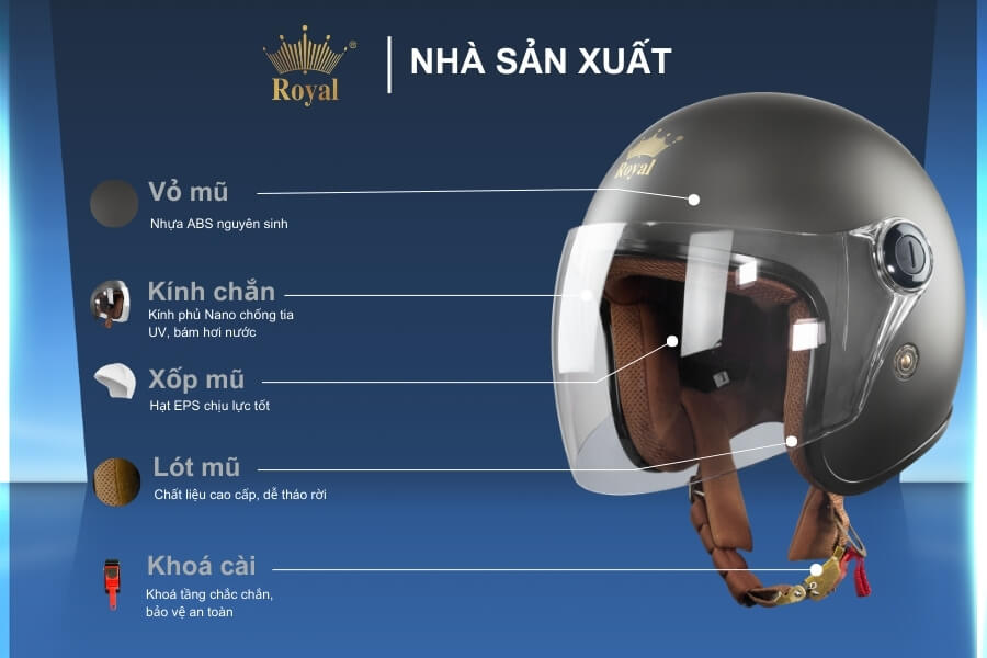 Cấu tạo chi tiết nón Royal OL20K xám chuột mờ