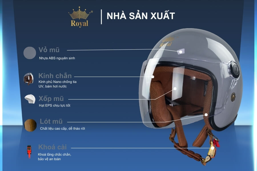 Cấu tạo chi tiết nón Royal OL20K xám xi măng