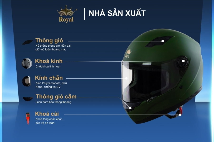 Cấu tạo chi tiết Royal M136 xanh rêu mờ