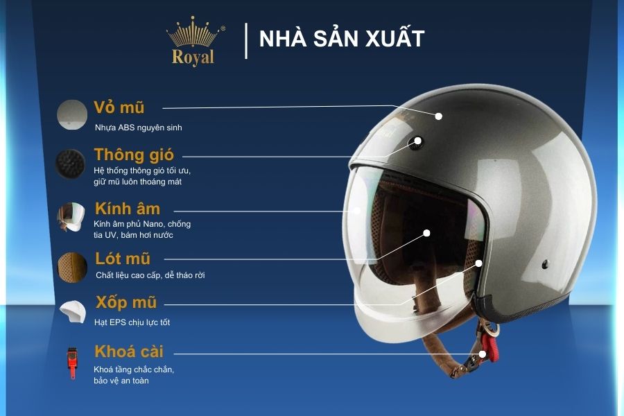 Cấu tạo chi tiết mũ 3/4 M139