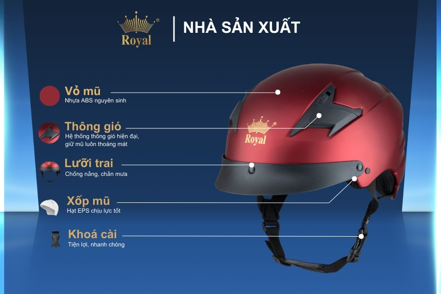 Cấu tạo chi tiết Royal M152 đỏ đô mờ.