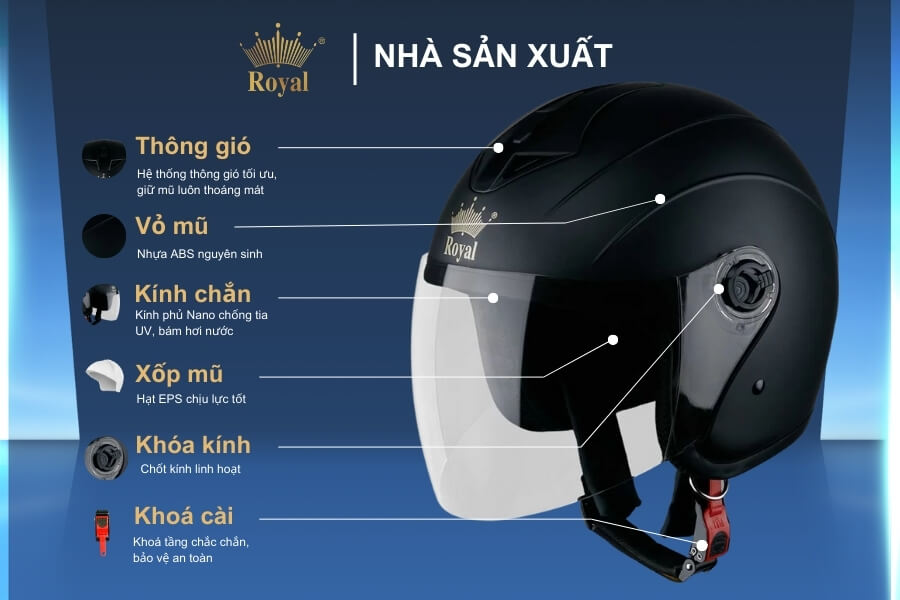 Cấu tạo chi tiết nón Royal M269 đen mờ