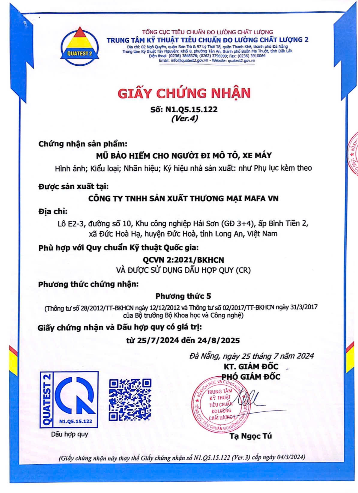 Giấy chứng nhận hợp quy mũ bảo hiểm Royal