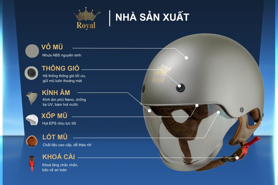 Cấu tạo mũ Royal M239 màu Xám chuột