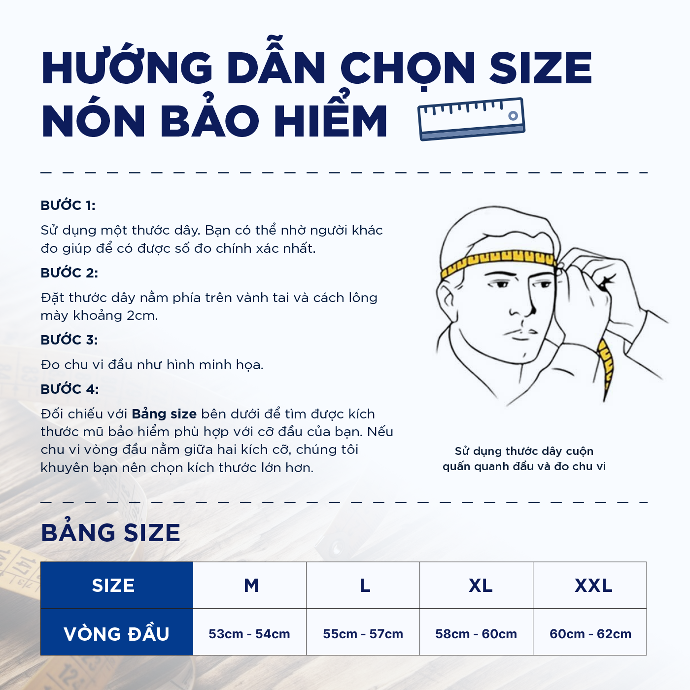 Bảng size và hướng dẫn đo size nón Royal M239