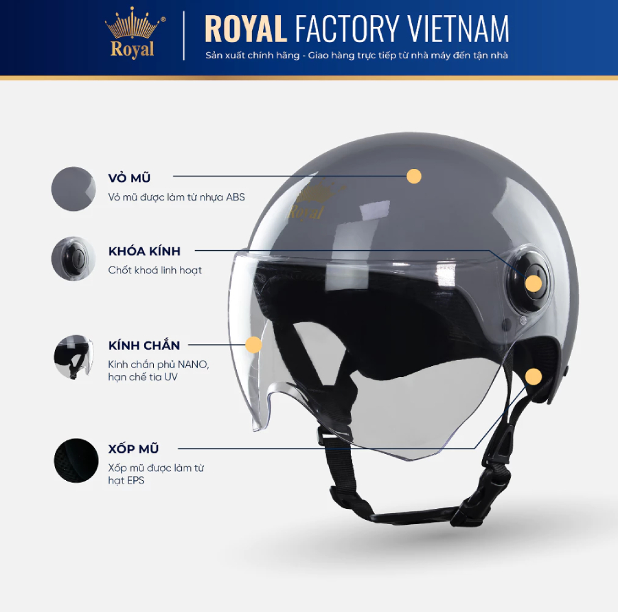 Mũ bảo hiểm nửa đầu có kính M162K