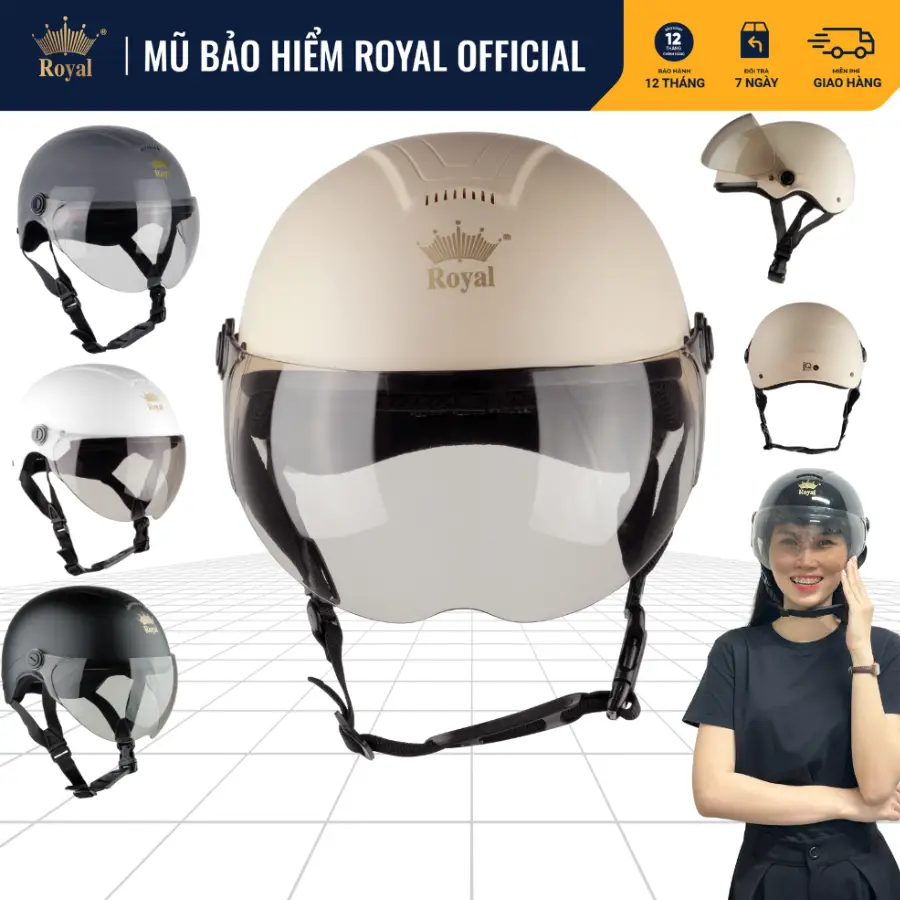 Mũ bảo hiểm nửa đầu có kính cho nữ Royal M103K