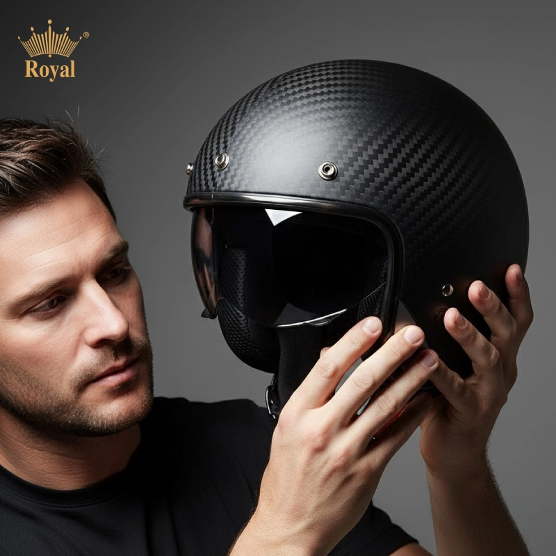 Quan sát các sợi carbon trên mũ để phân biệt đâu là nón 3/4 carbon thật hay giả