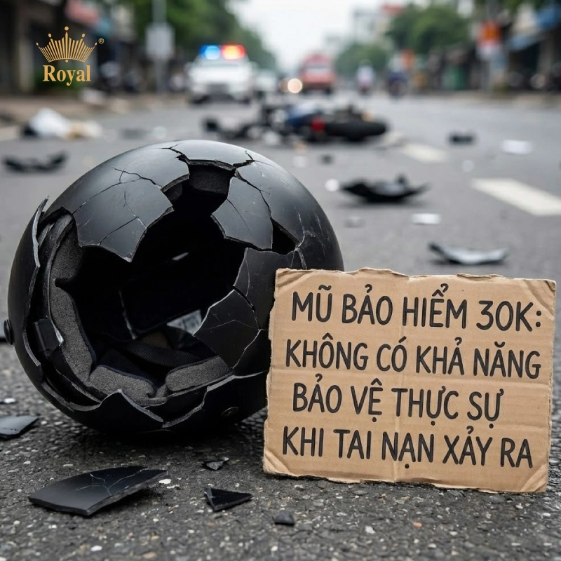 Đội mũ bảo hiểm 20k, 30k, 50k không có khả năng bảo vệ khi va chạm xảy ra