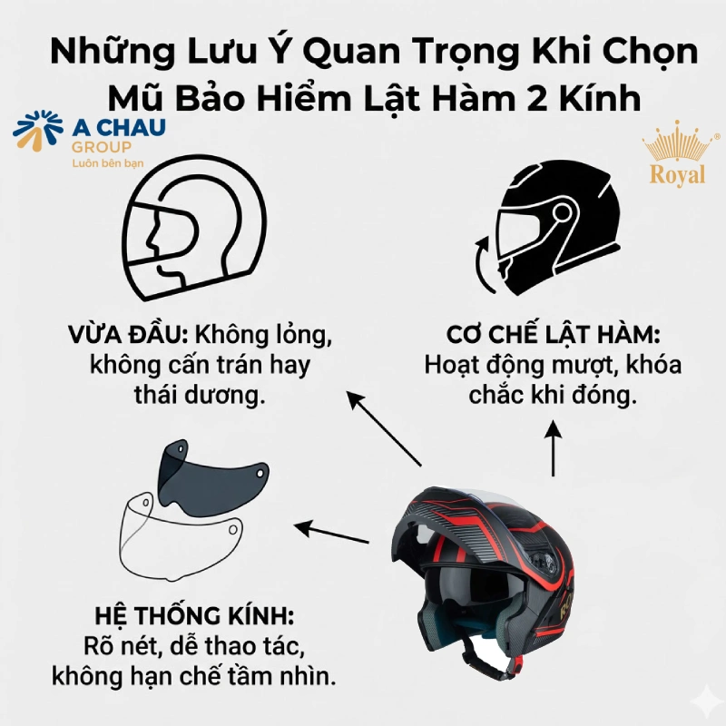 Những lưu ý quan trọng khi chọn mũ bảo hiểm lật hàm 2 kính