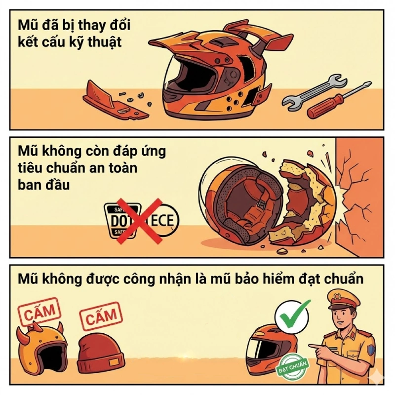 Mũ bảo hiểm độ có bị cấm đội không?