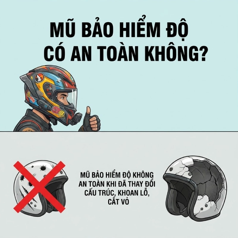 Nón bảo hiểm độ được đánh giá là thiếu an toàn khi có va chạm xảy ra