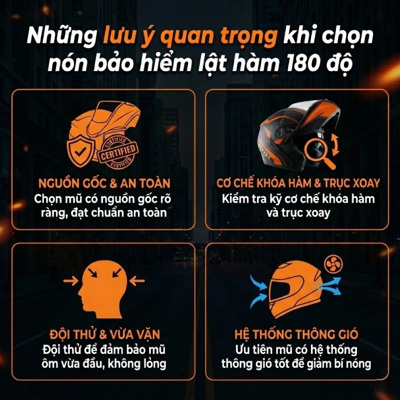 Những lưu ý quan trọng khi chọn nón bảo hiểm lật hàm 180 độ