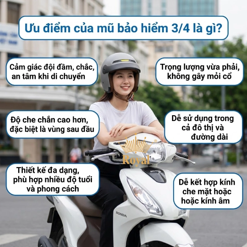 Ưu điểm của mũ bảo hiểm 3/4 là gì?