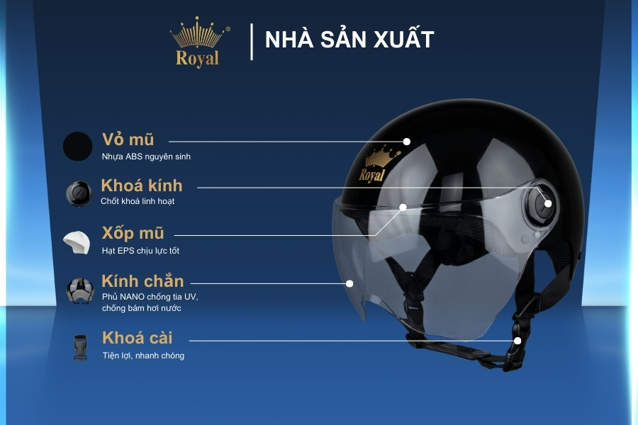 Cấu tạo chi tiết mũ bảo hiểm Royal M162K