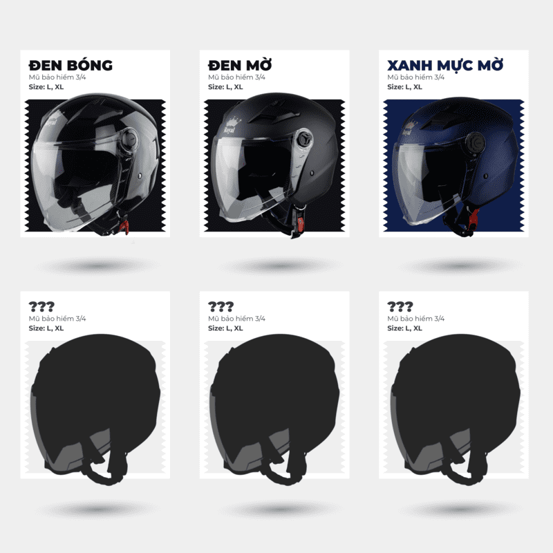 Bảng màu mũ bảo hiểm Royal M268 trơn