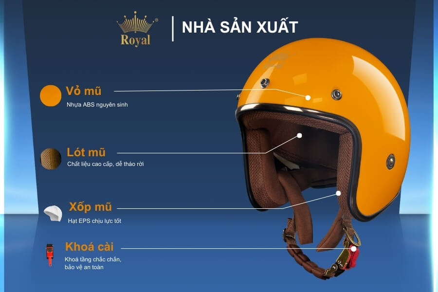 Cấu tạo chi tiết mũ bảo hiểm Royal OL20 