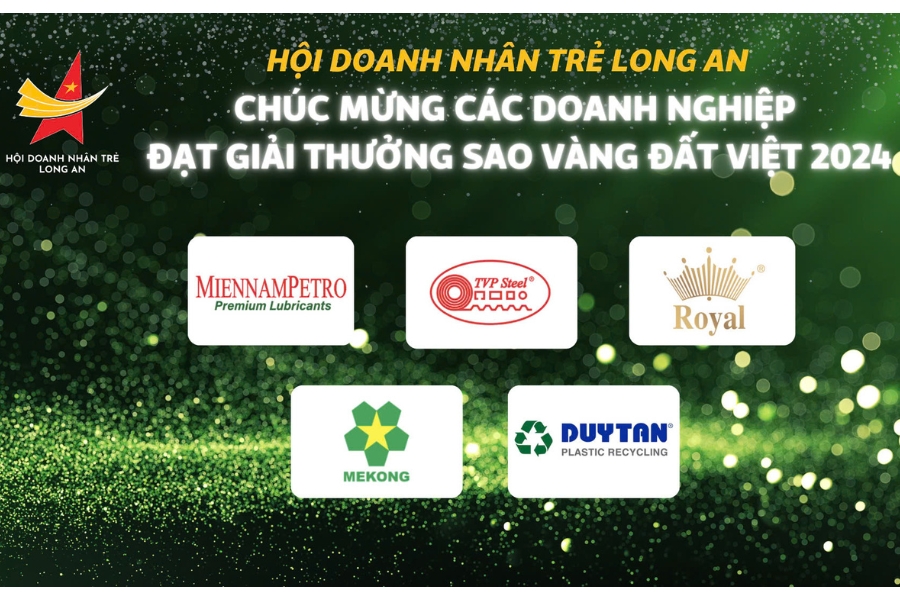 5 doanh nghiệp thuộc Hội Doanh nhân trẻ Long An nhận giải thưởng Sao Vàng Đất Việt 2024