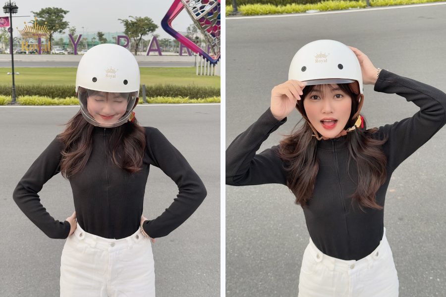 Một chiếc mũ bảo hiểm kín, vừa vặn giúp giảm tác động của gió và bụi bẩn