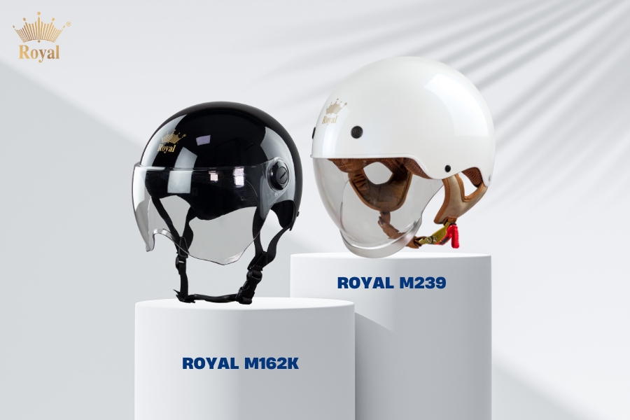 Mũ nửa đầu thiết kế có kính chắn gió tiện dụng