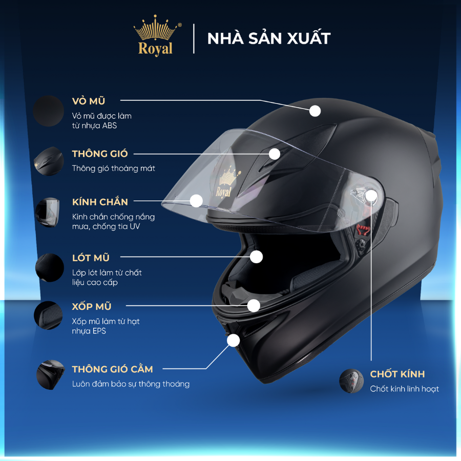 Cấu tạo chi tiết mũ Royal M138B