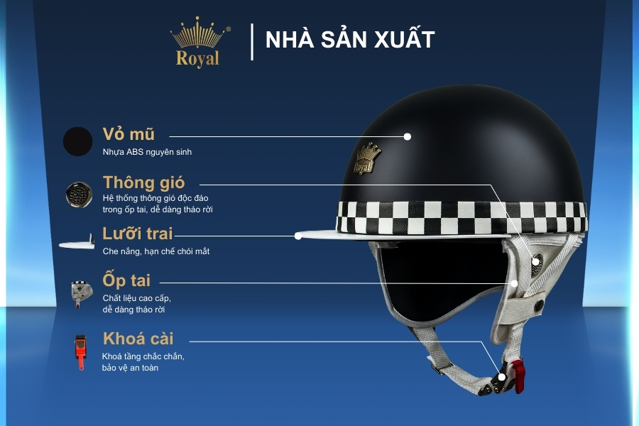 Mô tả cấu tạo chi tiết mũ bảo hiểm Royal M379B