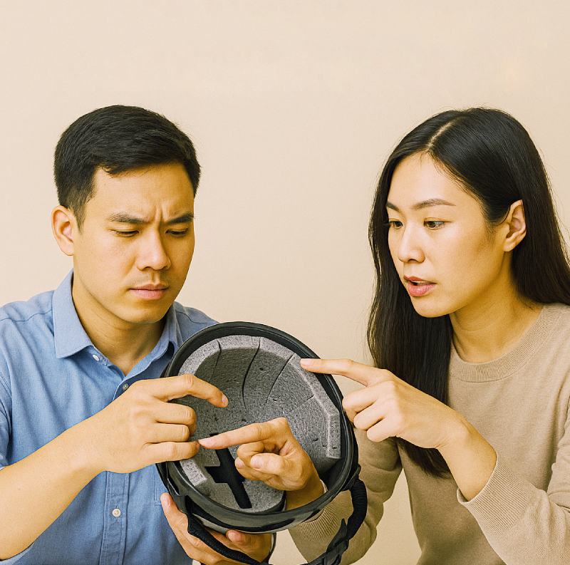 Mũ bảo hiểm bao lâu nên thay mới - Lớp xốp bên trong bị lún hoặc rã vụn