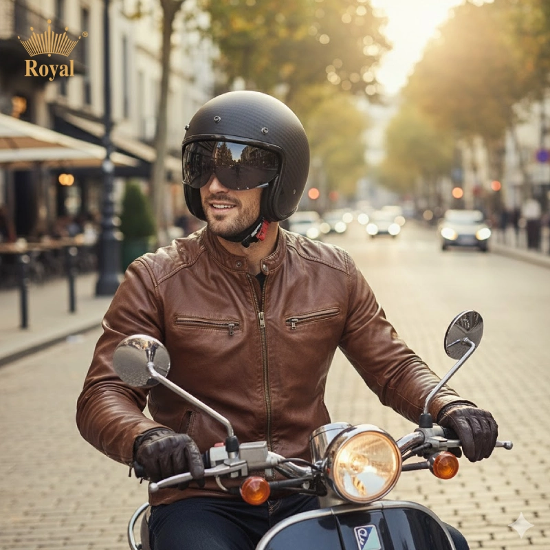 Mũ 3/4 carbon nhẹ giúp người đội thoải mái, không bị mỏi cổ