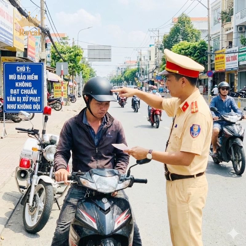 Đội mũ bảo hiểm kém chất lượng, không đạt chuẩn khi kiểm tra vẫn bị xử phạt như không đội mũ bảo hiểm