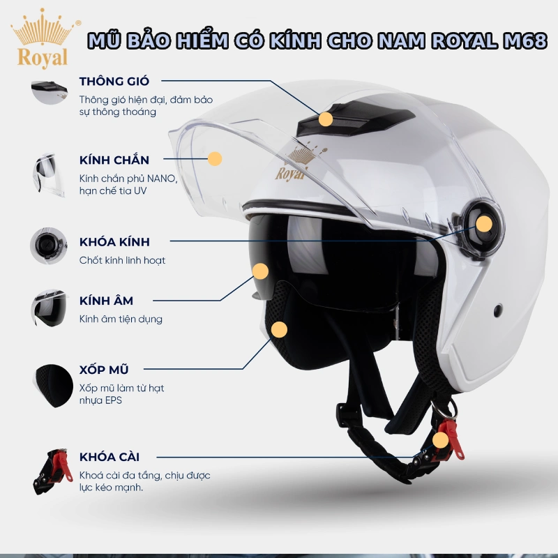 Mũ bảo hiểm 3/4 Royal M68