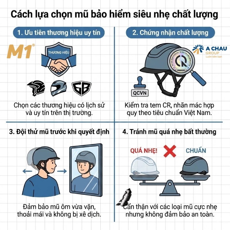 Cách lựa chọn mũ bảo hiểm siêu nhẹ chất lượng